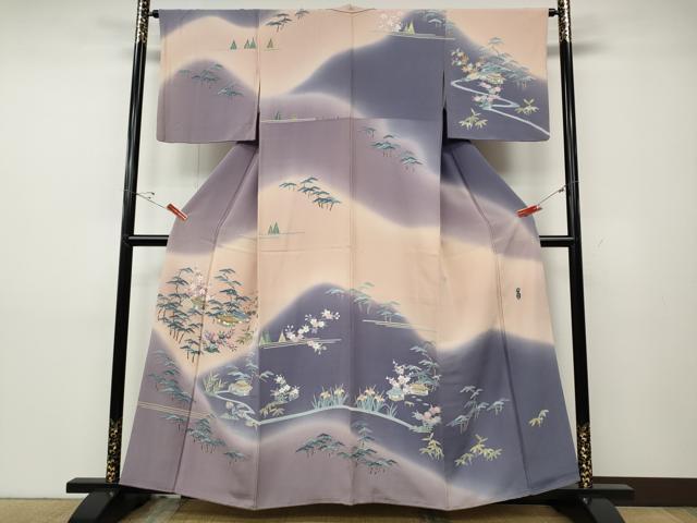 平和屋着物●名門・上野家 上野街子 清染居 訪問着 風景草花文 暈し染め 正絹 逸品 CABD7491ut