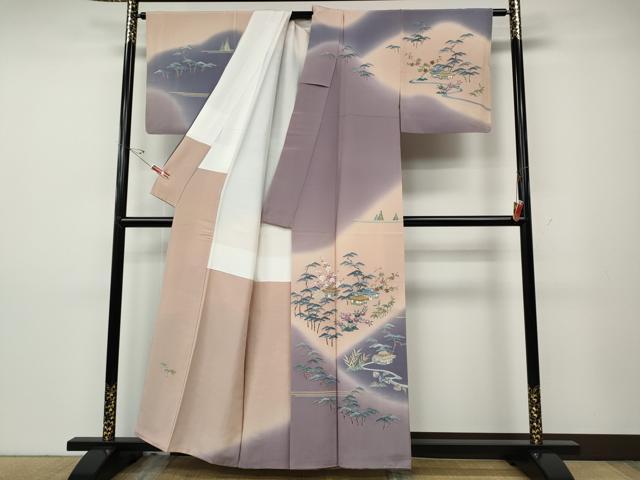 平和屋着物●名門・上野家 上野街子 清染居 訪問着 風景草花文 暈し染め 正絹 逸品 CABD7491ut