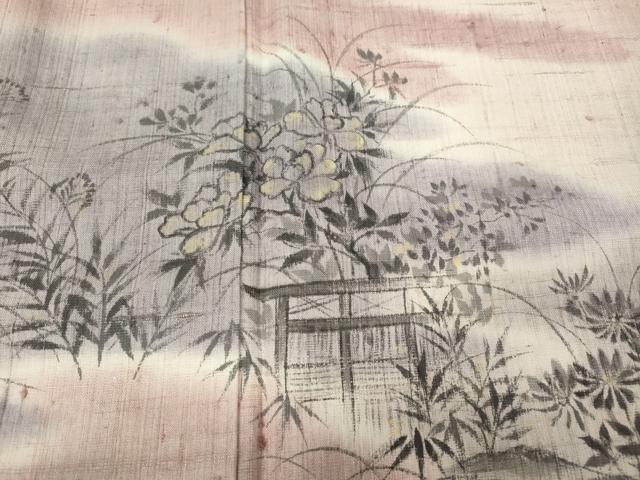 平和屋着物●訪問着 作家物 生紬 手描き エ霞草花文 正絹 逸品 CABD7503ut