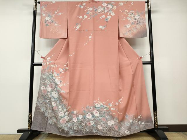 平和屋着物●訪問着 流水草花文 たたき染め 金銀彩 正絹 逸品 CABD7508ut