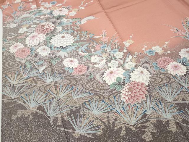 平和屋着物●訪問着 流水草花文 たたき染め 金銀彩 正絹 逸品 CABD7508ut