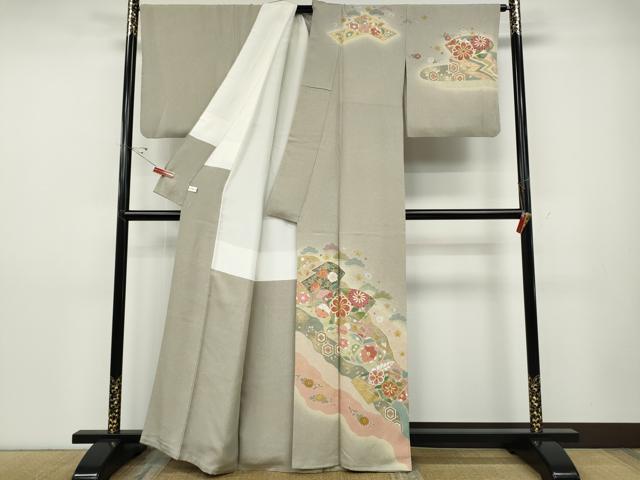平和屋着物●京友禅の第一人者 松井青々 訪問着 道長地紙花文 たたき染め 金銀彩 正絹 逸品 CABD7522ut