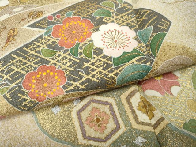 平和屋着物●京友禅の第一人者 松井青々 訪問着 道長地紙花文 たたき染め 金銀彩 正絹 逸品 CABD7522ut