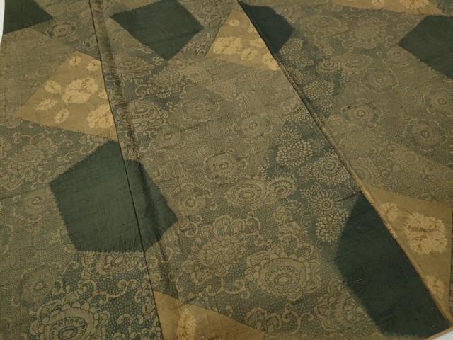平和屋着物●伝統工芸士 七代目 吉澤与市 紬 絞り 染織工芸館 切嵌更紗花唐草文 証紙付き 正絹 逸品 CABD7529ut
