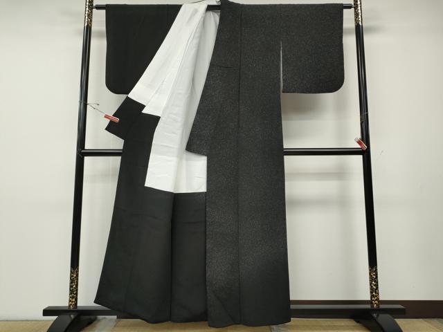平和屋着物●訪問着 霞文 黒地 鬼しぼ縮緬 正絹 逸品 CABD7530ut