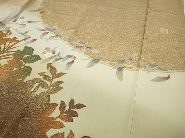 平和屋着物●訪問着 作家物 草花文 シルエット 金糸 正絹 逸品 CABD7546ut