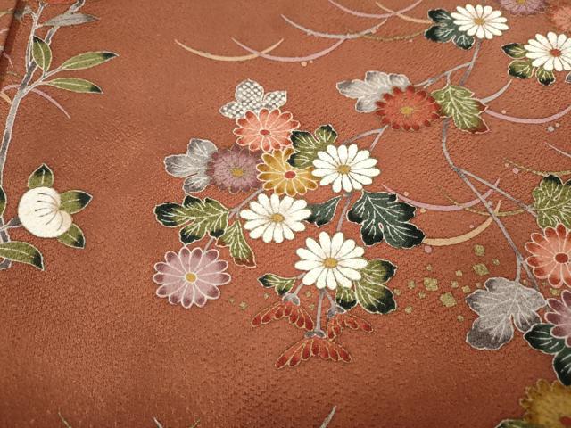 平和屋着物●訪問着 舞蝶芝草枝花文 暈し染め 金彩 正絹 逸品 CABD7548ut