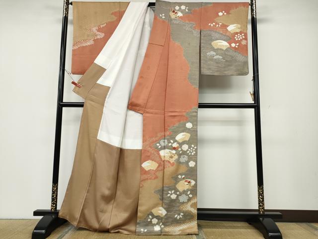 平和屋着物●訪問着 絞り 刺繍 エ霞地紙花文 金彩 正絹 逸品 CABD7550ut