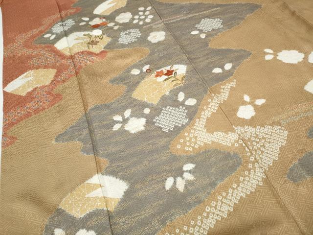 平和屋着物●訪問着 絞り 刺繍 エ霞地紙花文 金彩 正絹 逸品 CABD7550ut