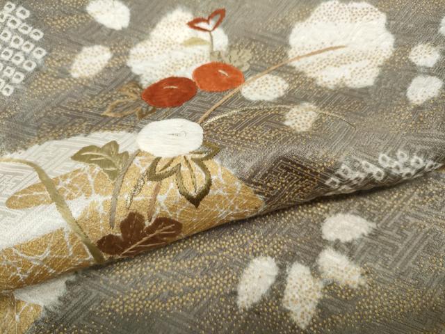 平和屋着物●訪問着 絞り 刺繍 エ霞地紙花文 金彩 正絹 逸品 CABD7550ut