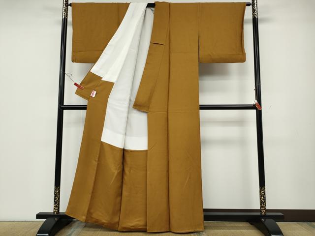 平和屋着物●上質な色無地 舞花地紋 狐色 正絹 逸品 CABD7556ut