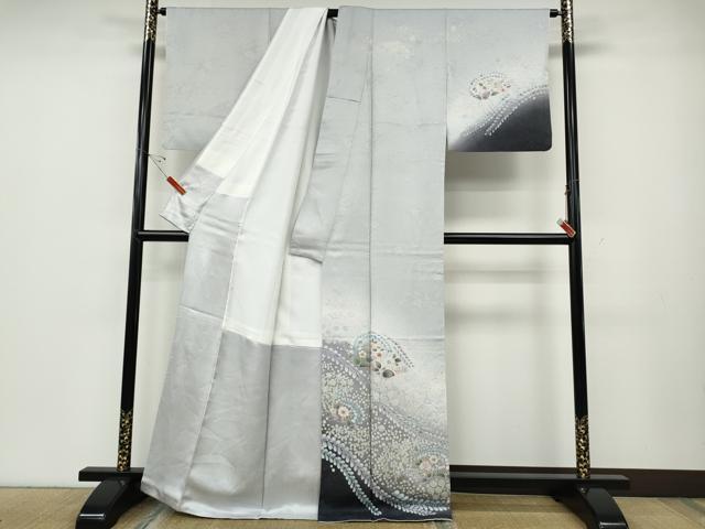 平和屋着物●訪問着 辻が花 絞り 暈し染め 銀通し地 正絹 逸品 CABD7563ut