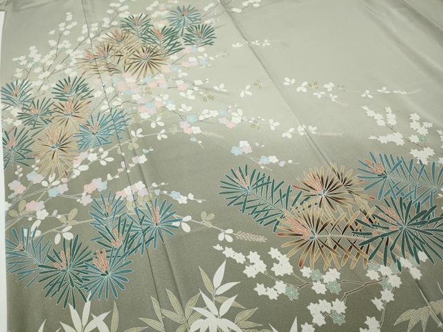 平和屋着物●訪問着 友禅 枝花松葉文 暈し染め 正絹 逸品 CABD7566ut