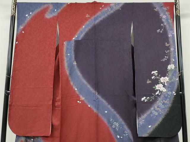 平和屋着物●豪華振袖 手描き 花蝶文 暈し染め 金彩 やまと誂製 正絹 逸品 CABD7569ut