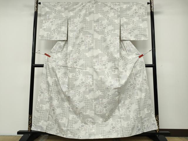 平和屋着物●上質な紬 色紙重ね花文 正絹 逸品 CABD7572ut