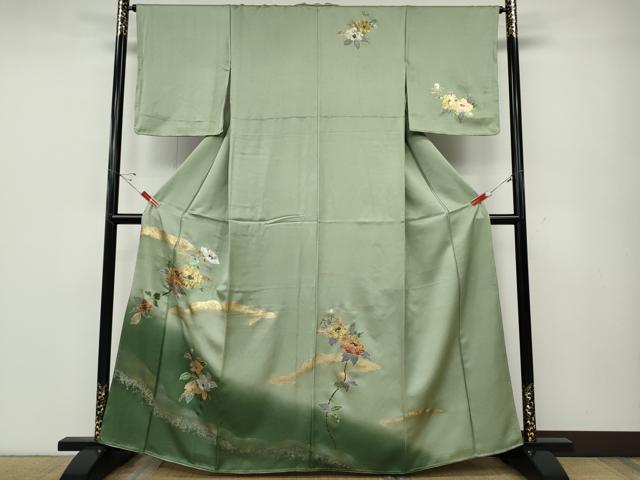 平和屋着物●訪問着 枝花文 暈し染め 金銀彩 正絹 逸品 CABD7573ut