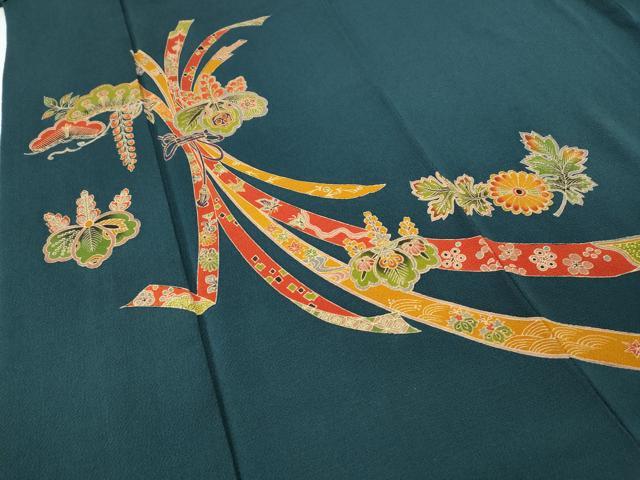 平和屋着物●訪問着 作家物 型染め 束ね熨斗松桐花文 金彩 鬼しぼ縮緬 正絹 逸品 CABD7577ut