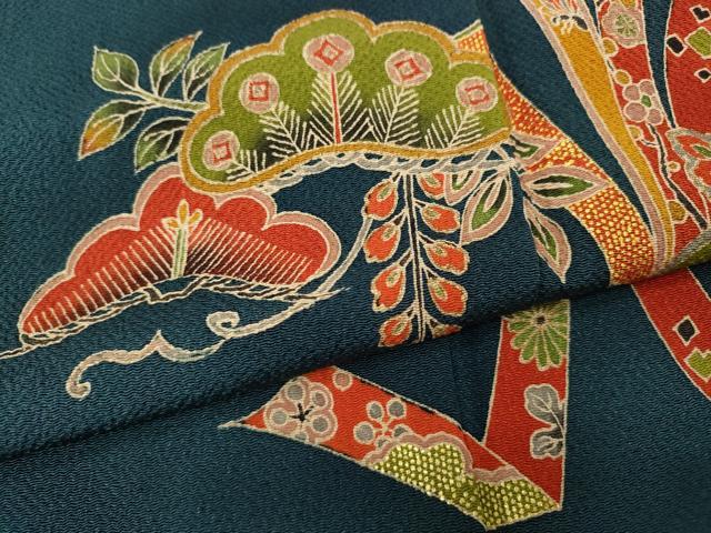 平和屋着物●訪問着 作家物 型染め 束ね熨斗松桐花文 金彩 鬼しぼ縮緬 正絹 逸品 CABD7577ut
