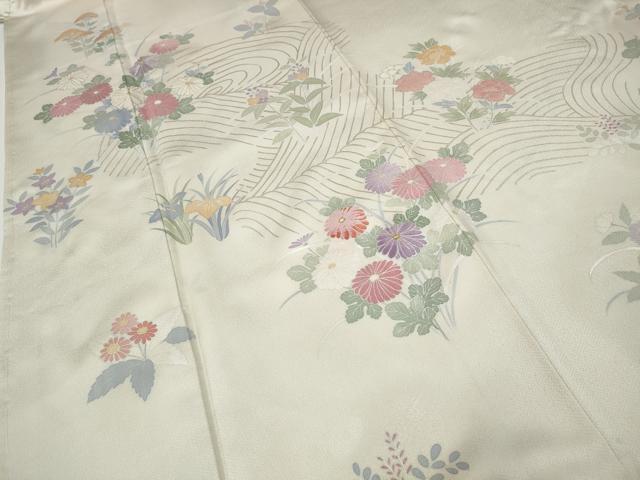 平和屋着物●訪問着 刺繍 立波草花文 銀彩 正絹 逸品 CABD7580ut