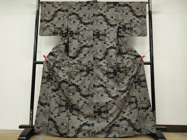 平和屋着物●本場大島紬 雲取り屏風花文 割込み絣 正絹 逸品 CABD7582ut