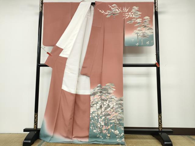 平和屋着物●訪問着 友禅 作家物 松梅文 暈し染め ロング丈 正絹 逸品 CABD7584ut