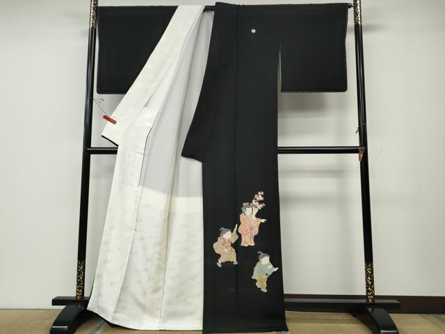平和屋着物●十日町友禅作家 関口遼一 黒留袖 童子遊び 金彩 正絹 逸品 未使用 CABD7588ut