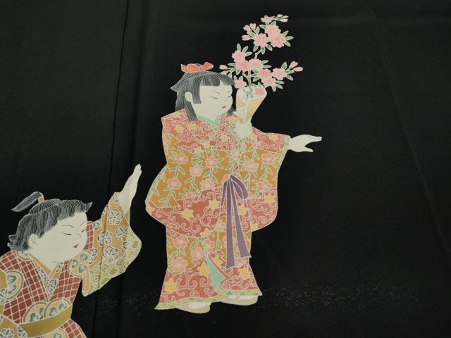 平和屋着物●十日町友禅作家 関口遼一 黒留袖 童子遊び 金彩 正絹 逸品 未使用 CABD7588ut