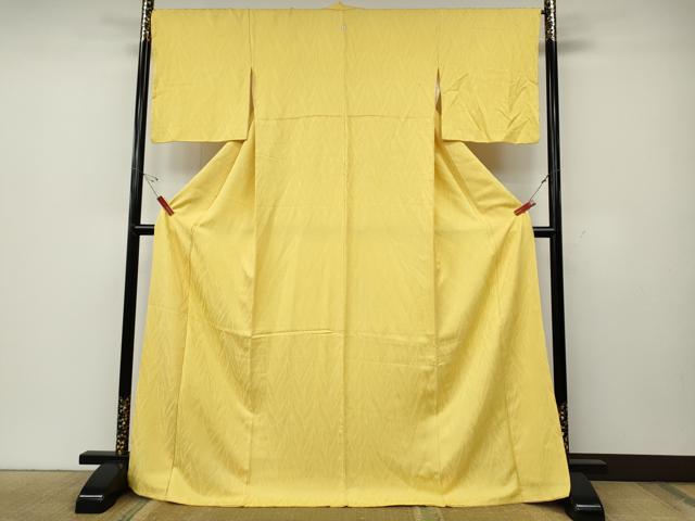 平和屋着物●上質な色無地 舞葉地紋 黄支子色 ロング丈 正絹 逸品 CABD7590ut