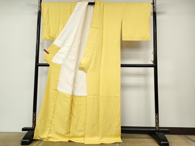 平和屋着物●上質な色無地 舞葉地紋 黄支子色 ロング丈 正絹 逸品 CABD7590ut