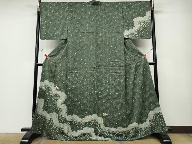 平和屋着物●訪問着 駒刺繍 絞り 立波鴛鴦文 金彩 正絹 逸品 未使用 CABD7595ut