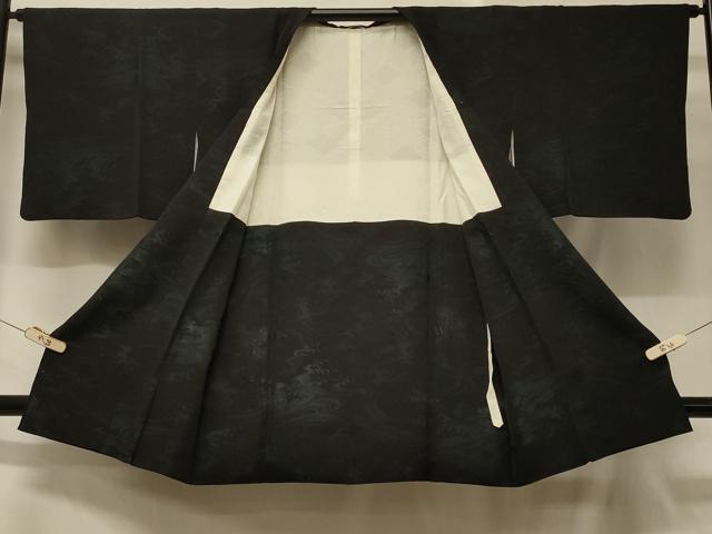 平和屋着物#道行コート 立波文 黒地 ロング丈 正絹 逸品 CABD7608in