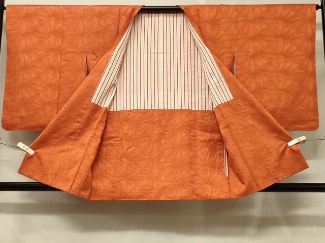 平和屋着物#道行コート 花づくし地紋 赤橙色 正絹 逸品 未使用 CABD7620in