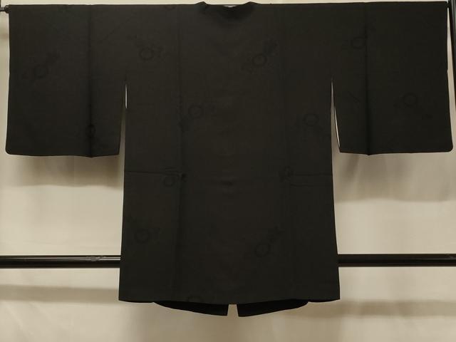 平和屋着物#道行コート 花唐草地紋 黒地 正絹 逸品 CABD7632in