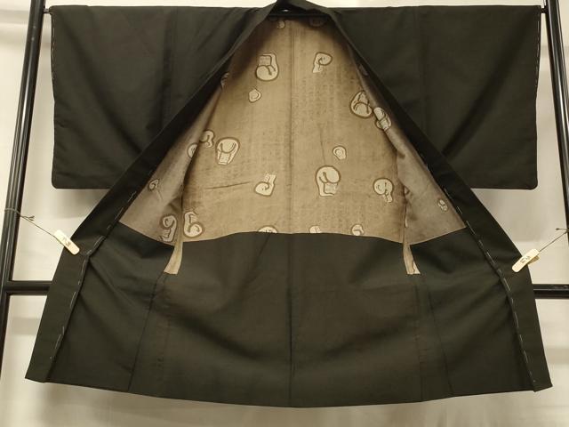 平和屋着物#男性 長羽織 海松茶色 正絹 逸品 CABD7649in