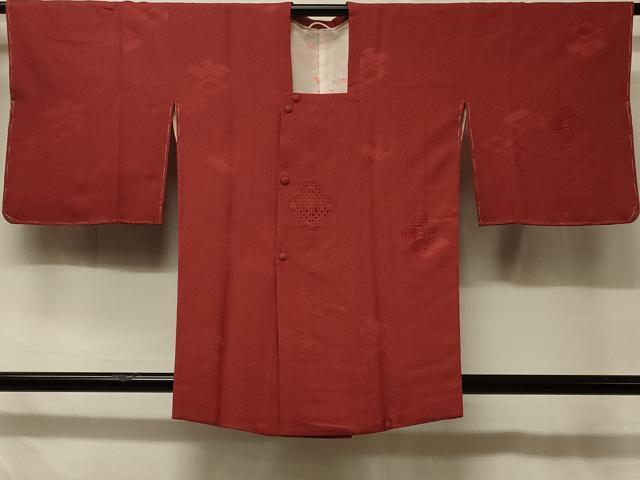 平和屋着物#道行コート ドロンワーク 花菱地紋 蘇芳色 正絹 逸品 未使用 CABD7687in