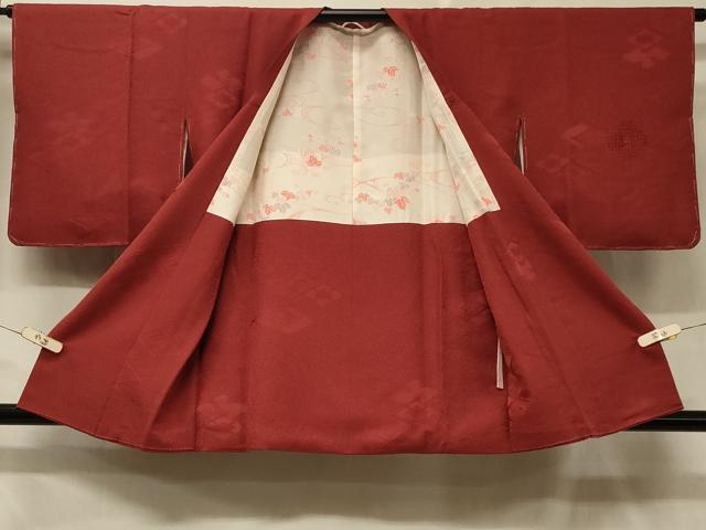 平和屋着物#道行コート ドロンワーク 花菱地紋 蘇芳色 正絹 逸品 未使用 CABD7687in