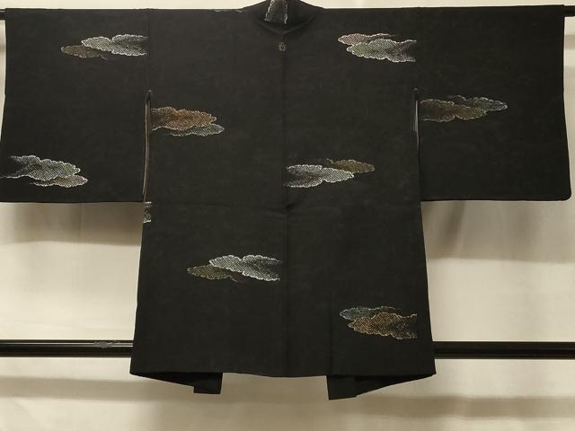 平和屋着物#羽織 寿光織 雲取り文 黒地 金銀糸 正絹 逸品 CABD7704in