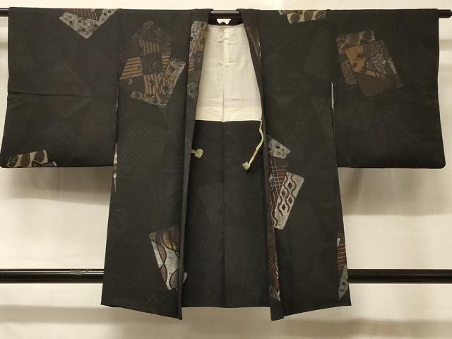 平和屋着物#羽織 寿光織 色紙重ね花文 黒地 金銀糸 正絹 逸品 CABD7792in