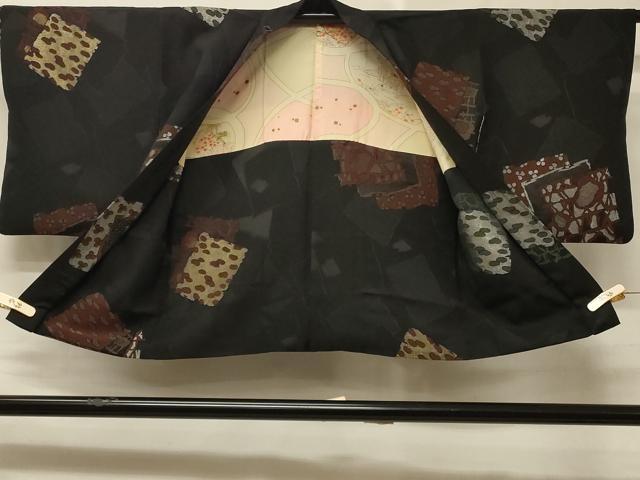 平和屋着物#羽織 寿光織 色紙重ね吉祥文 黒地 正絹 逸品 CABD7858in