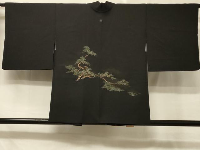 平和屋着物#羽織 寿光織 流水枝松文 黒地 金銀糸 正絹 逸品 CABD7895in