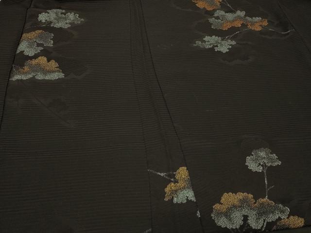 平和屋着物#羽織 寿光織 枝葉文 黒地 正絹 逸品 CABD7911in
