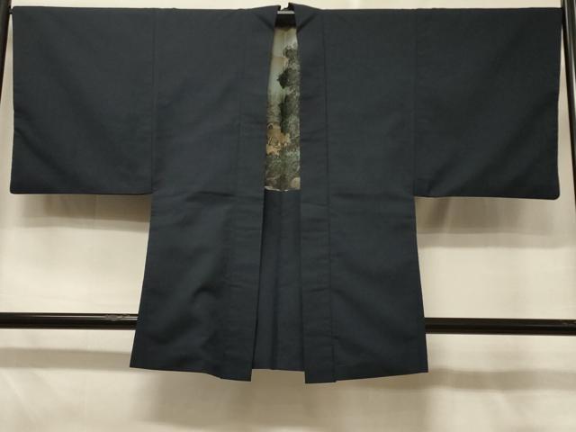 平和屋着物#男性 羽織 紬地 藍鉄色 正絹 逸品 CABD7921in