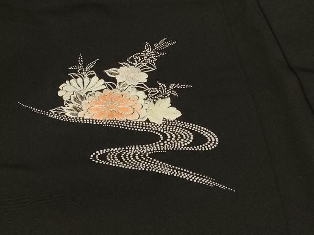 平和屋着物#羽織 駒刺繍 流水飾花文 黒地 銀糸 正絹 逸品 CABD7938in