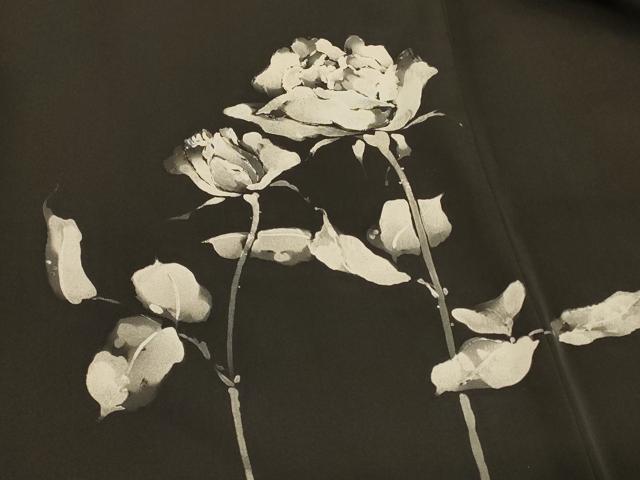 平和屋着物#羽織 手描き 薔薇 バラ 黒地 正絹 逸品 CABD7951in