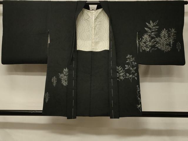 平和屋着物#羽織 寿光織 枝葉文 黒地 銀糸 正絹 逸品 CABD7962in