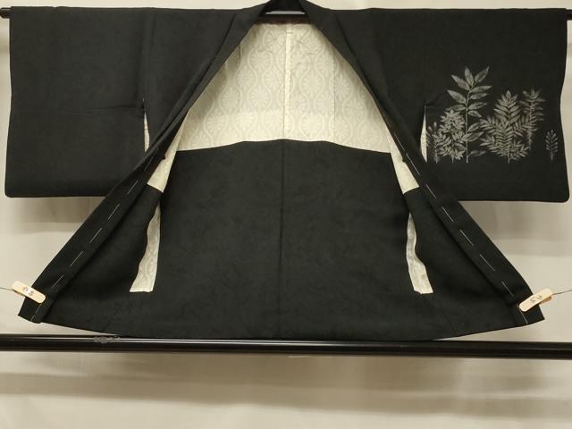 平和屋着物#羽織 寿光織 枝葉文 黒地 銀糸 正絹 逸品 CABD7962in