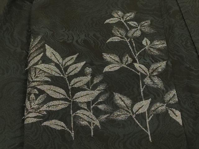平和屋着物#羽織 寿光織 枝葉文 黒地 銀糸 正絹 逸品 CABD7962in