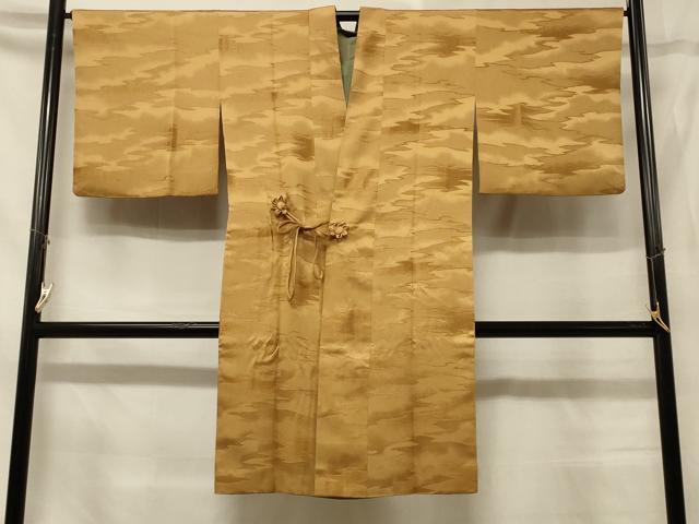 平和屋着物#道中着 リバーシブル お茶染め 霞地紋 黄唐茶色 ロング丈 正絹 逸品 CABD7969in