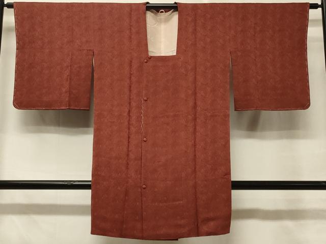 平和屋着物#道行コート 幾何学地紋 紅鳶色 ロング丈 正絹 逸品 未使用 CABD7983in