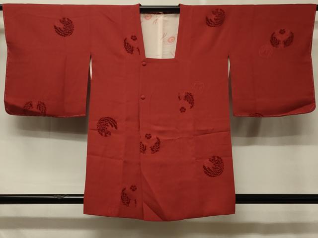 平和屋着物#道行コート 輪奈ビロード 花鳥丸文 紅海老茶色 正絹 逸品 未使用 CABD7985in